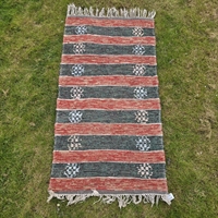 rustrød-striber-creme-gråt-mønster-kludetæppe-bomuld-gammel-svensk-løber